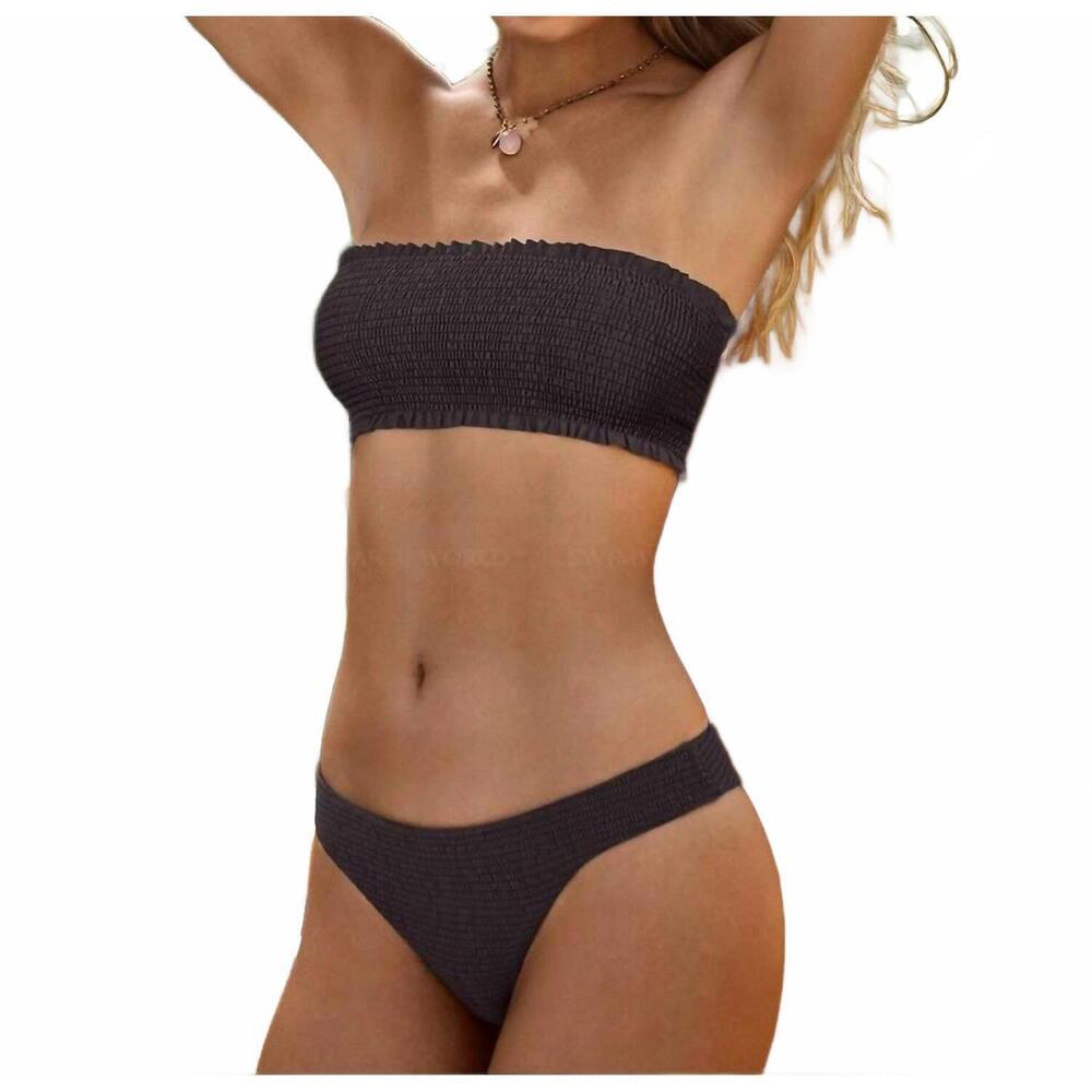NEW PILY Q smocked bandeau bikini top in coco